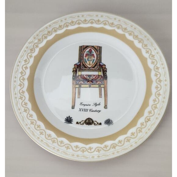 Vintage Porcelain Treasures Dessert Plates with Antique Chairs Design Set of 4 - Picture 3 of 10